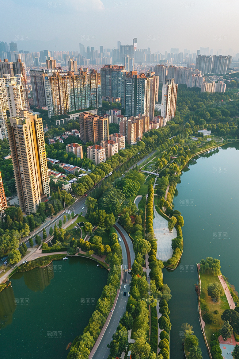 城市航拍繁华摩登都市摄影图