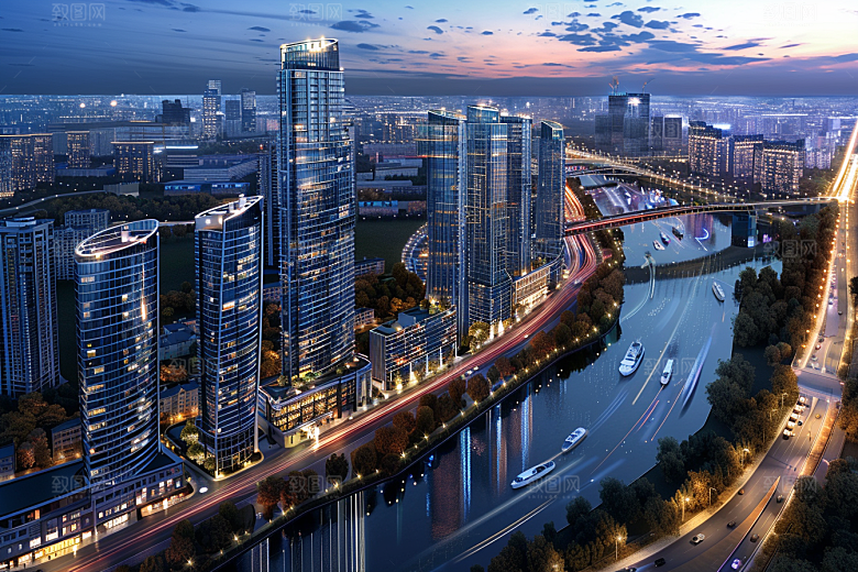 城市航拍摩登都市楼宇摄影图