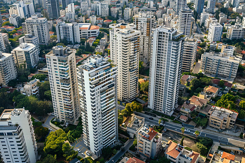 城市航拍建筑流光溢彩摄影图