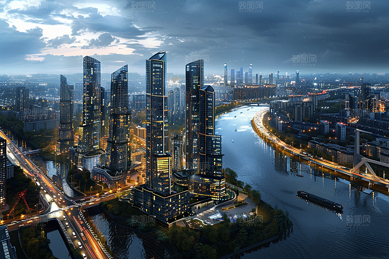 城市航拍摩登都市建筑摄影图