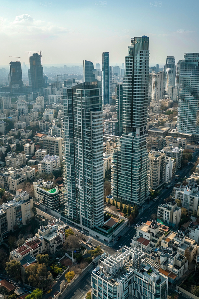 城市航拍流光溢彩摩登都市摄影图