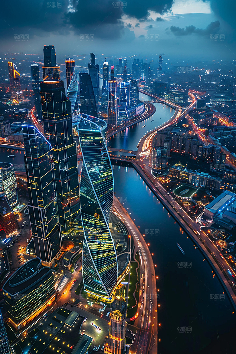 城市航拍流光溢彩俯拍摄影图