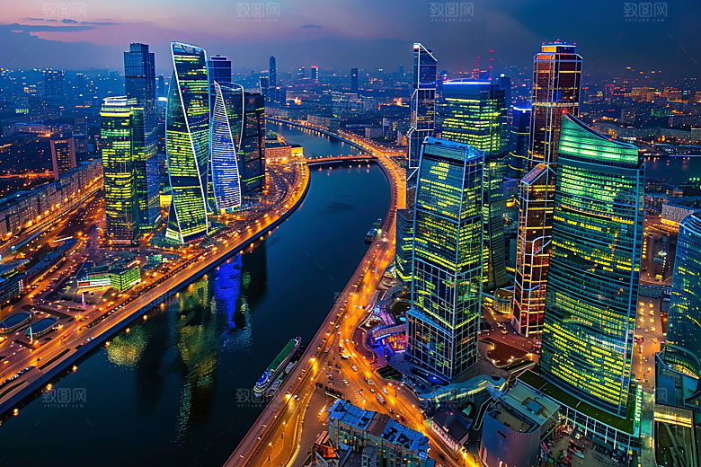城市航拍高清流光溢彩摄影图
