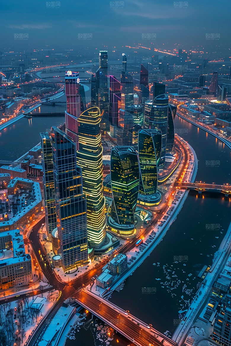 城市航拍流光溢彩高清摄影图