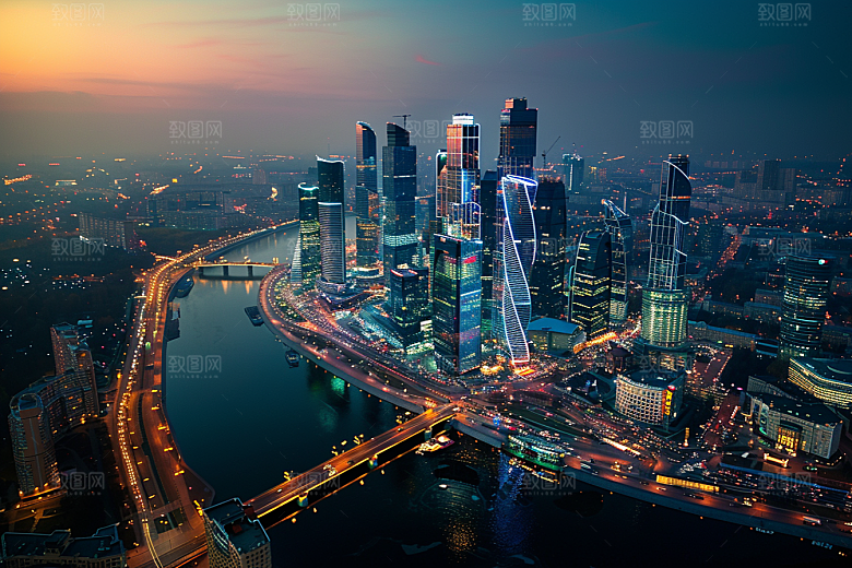城市航拍流光溢彩俯拍摄影图