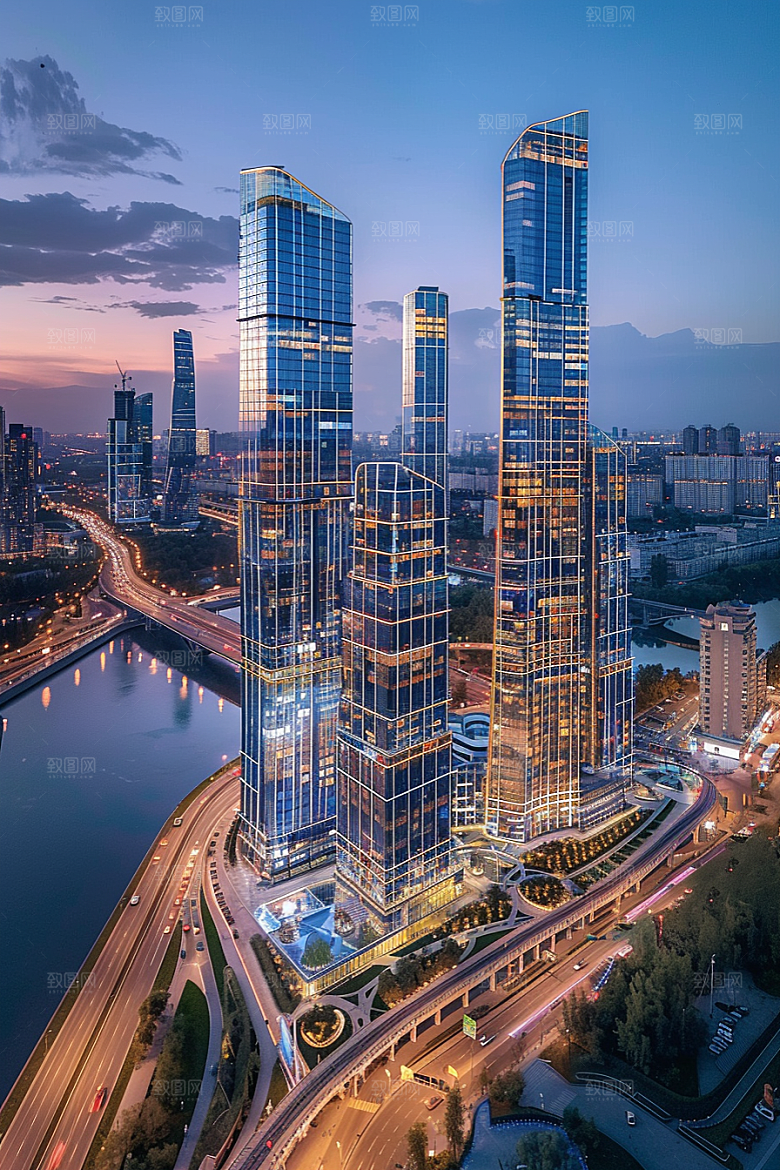 城市航拍地标摩登都市摄影图