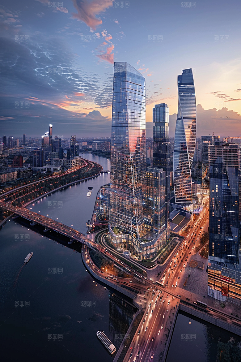 城市航拍高楼大厦摩登都市摄影图