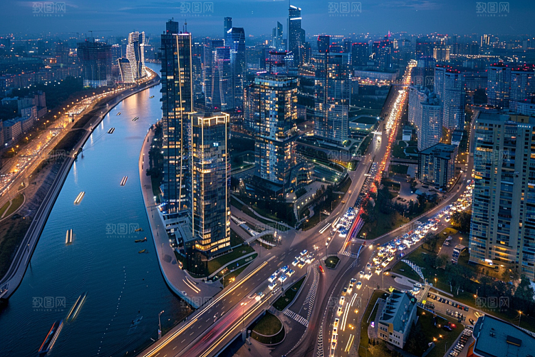 城市航拍摩登都市流光溢彩摄影图