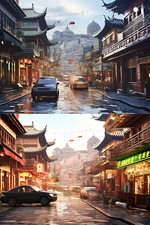 城市街景氛围游戏原画素材