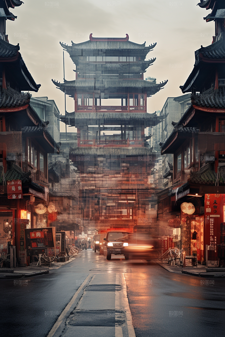 城市街景氛围建筑素材