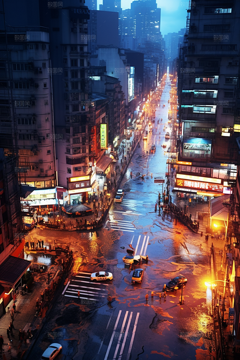 城市街景赛博朋克街道素材