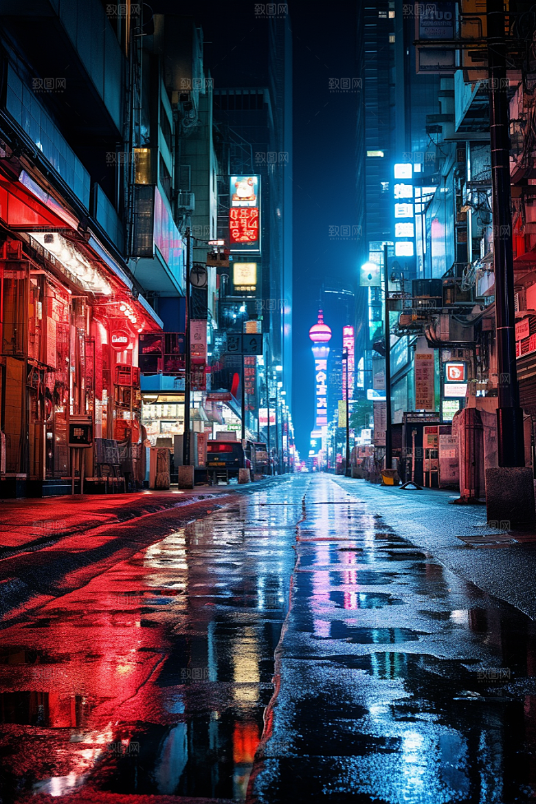 城市街景赛博朋克街道素材