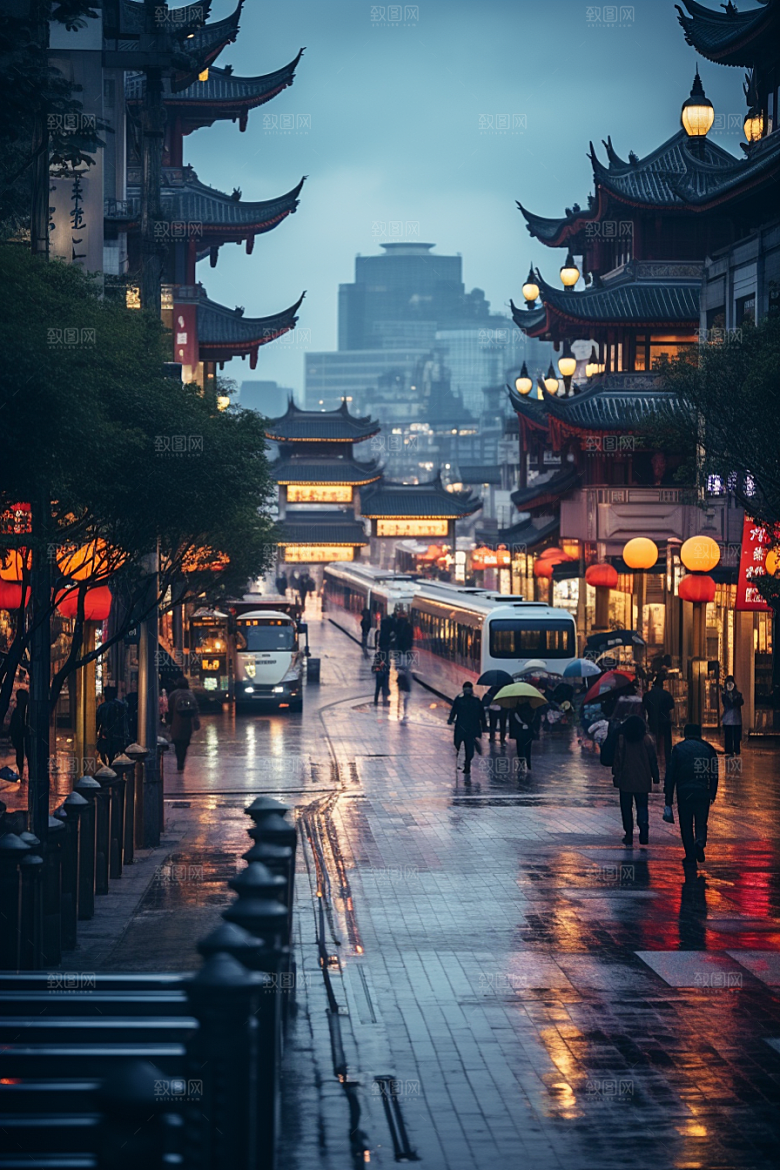 城市街景街道氛围素材