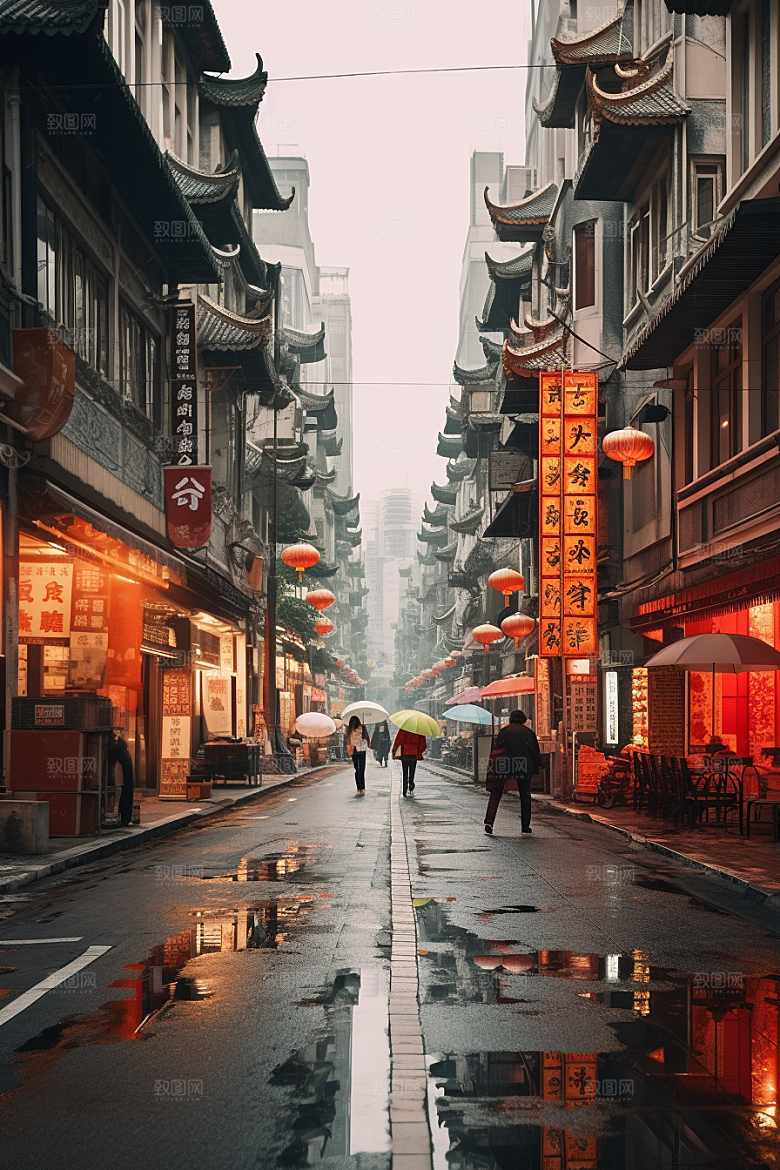 城市街景超现实氛围素材