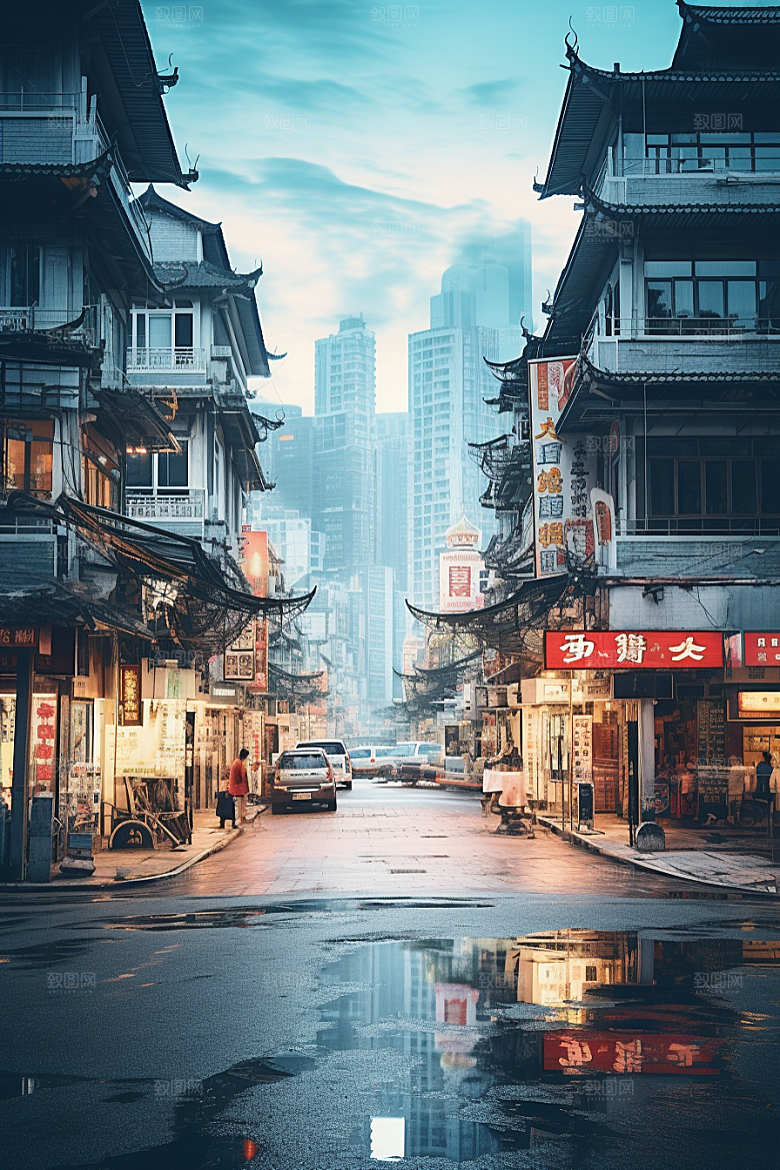 城市街景游戏原画街道素材