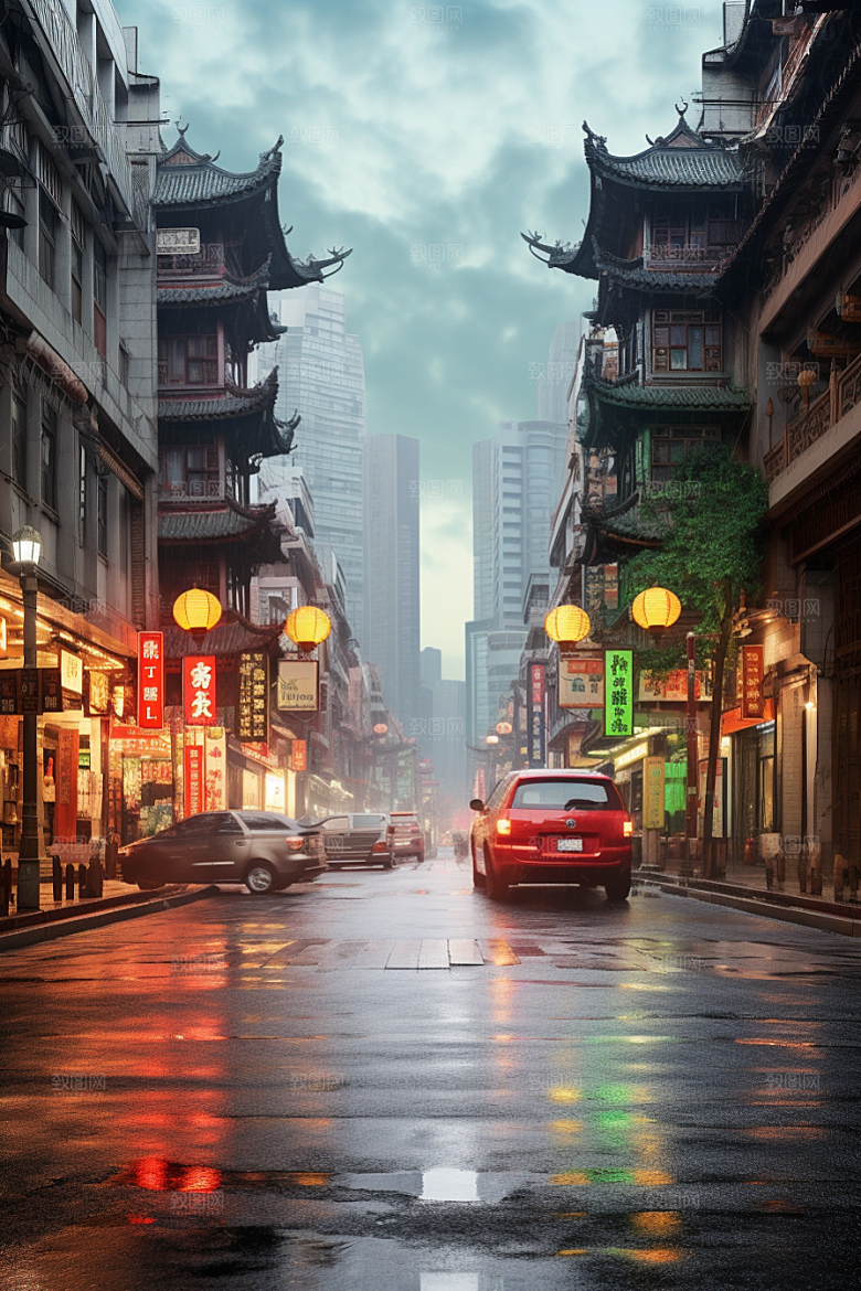 城市街景超现实氛围素材