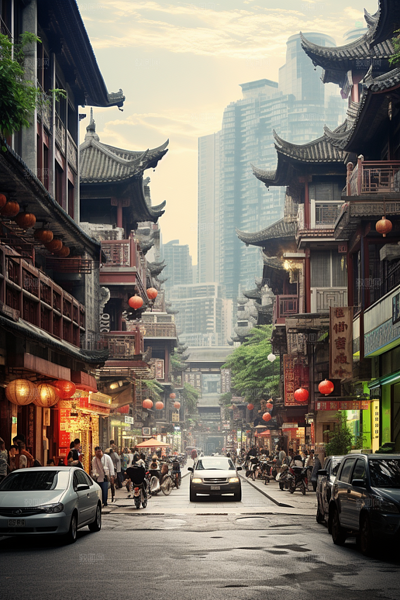 城市街景氛围建筑素材