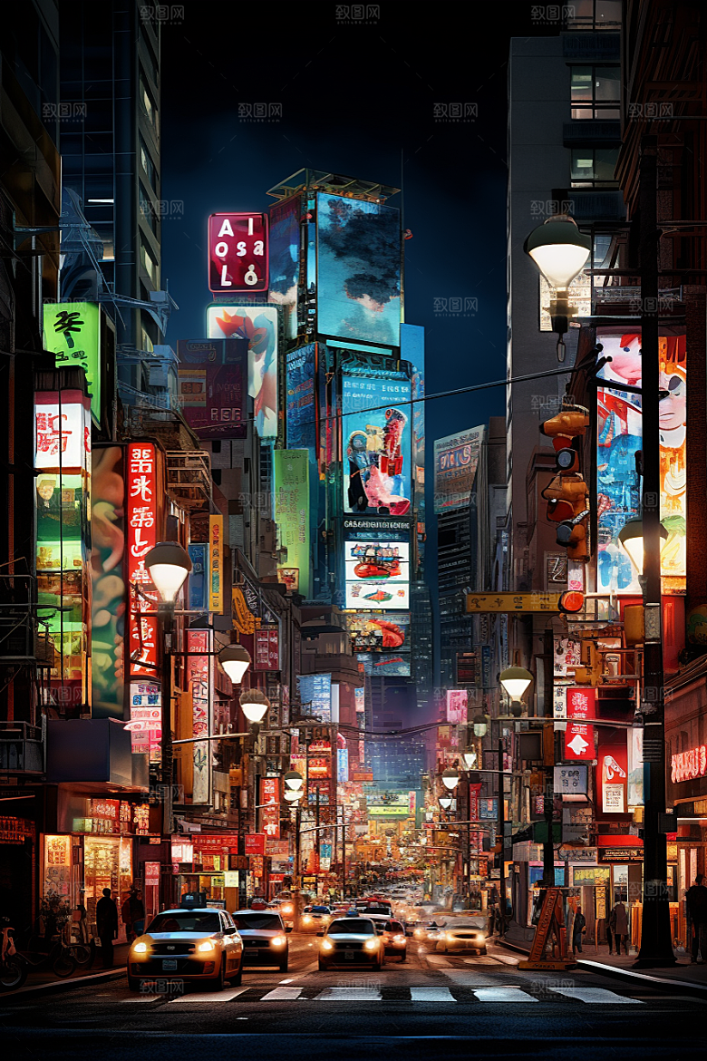 城市街景赛博朋克氛围素材