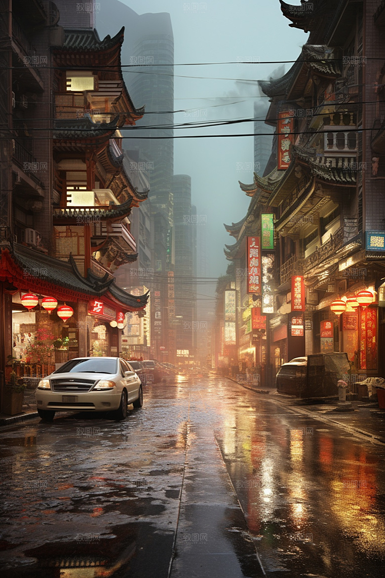 城市街景赛博朋克游戏原画素材