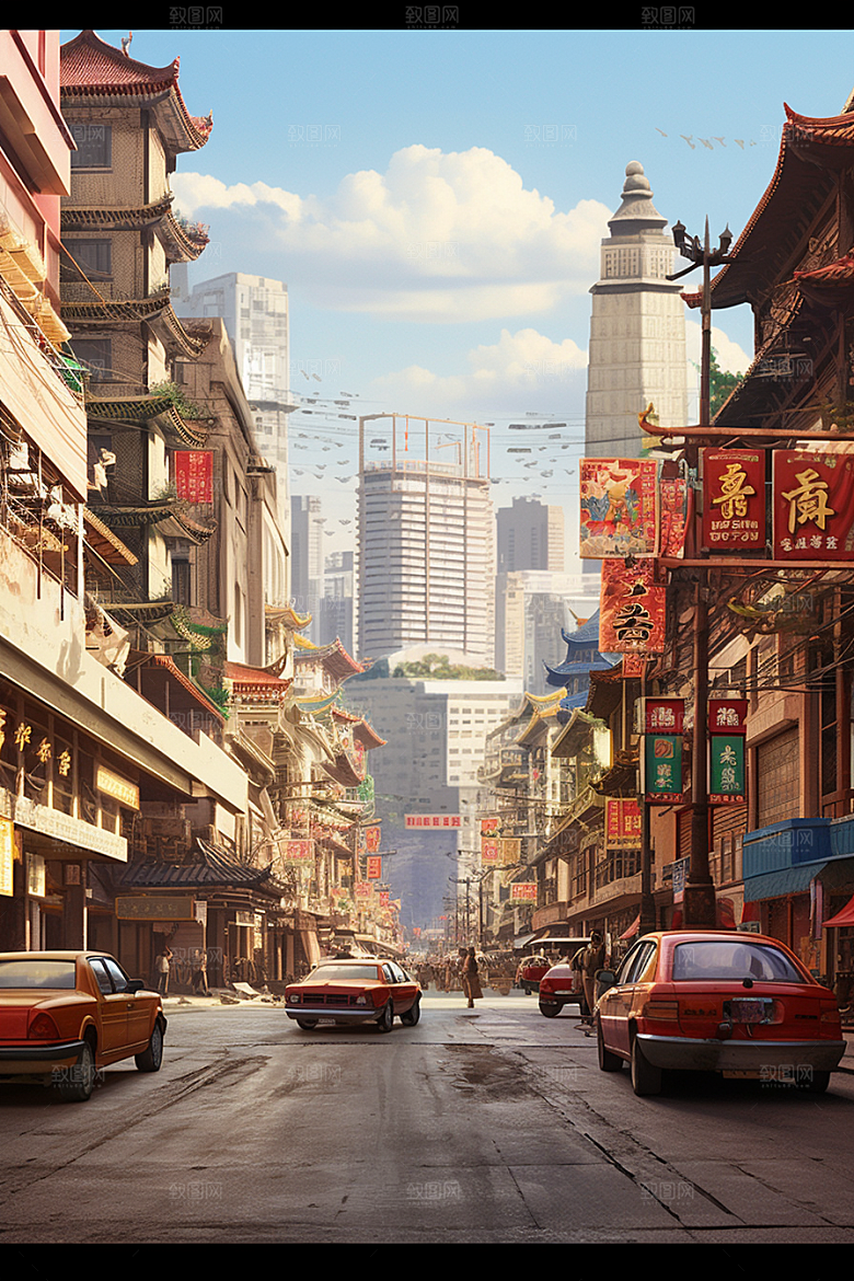 城市街景氛围建筑素材