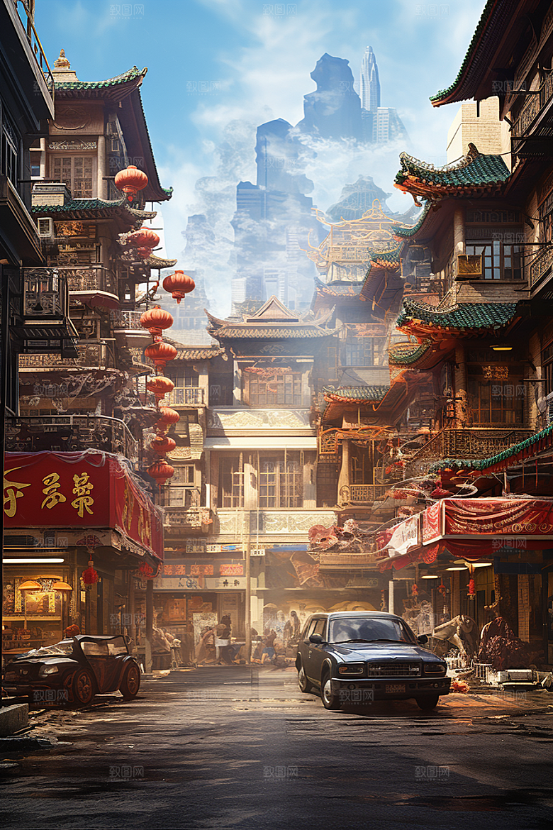 城市街景超现实氛围素材