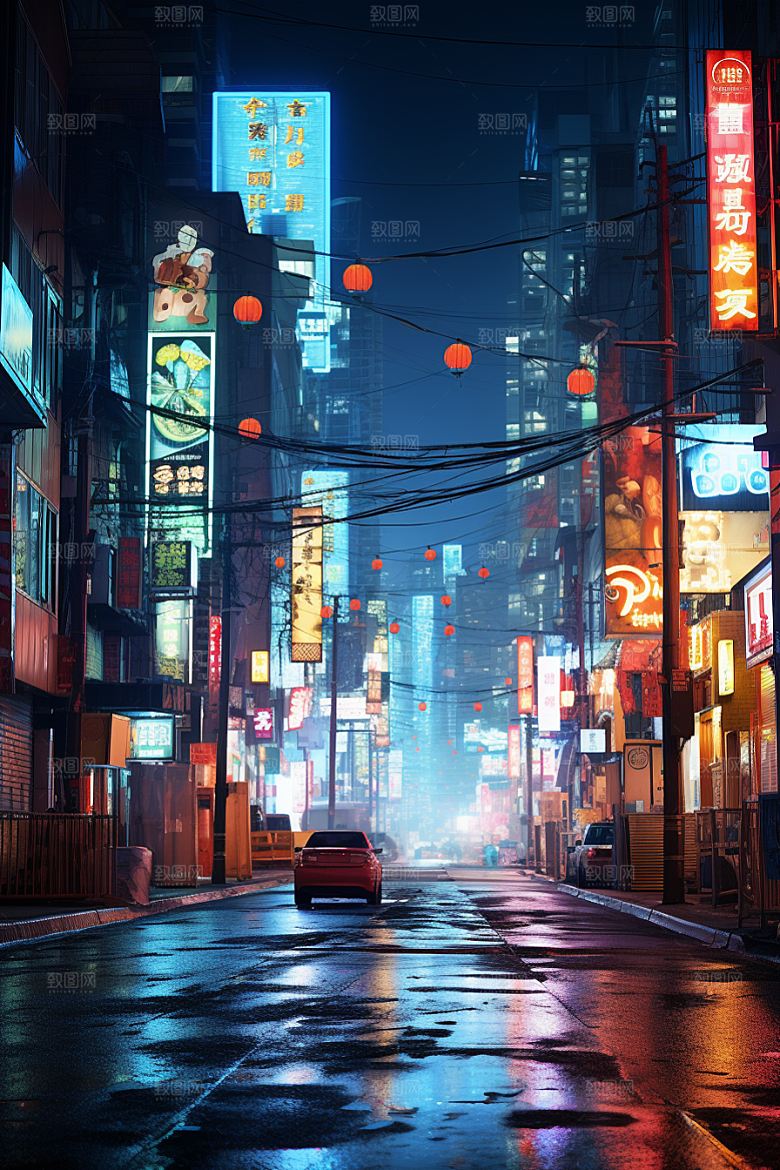 城市街景赛博朋克游戏原画素材
