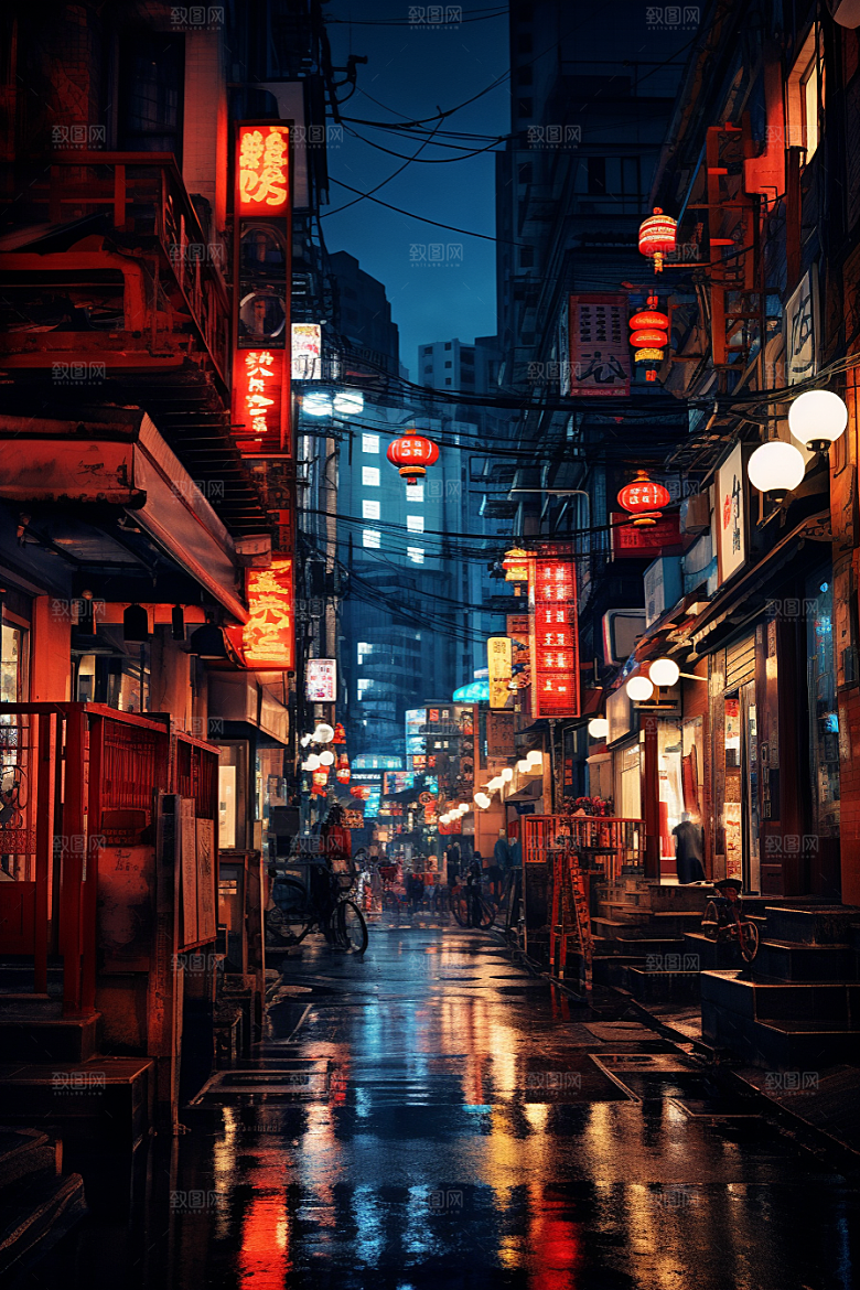 城市街景赛博朋克街道素材