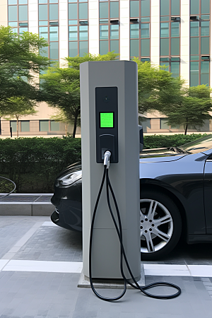 新能源充电桩绿色能源电动车摄影图