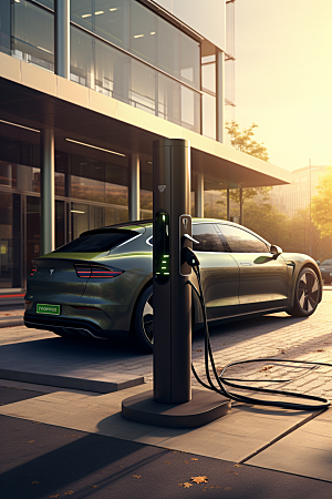 新能源充电桩电车汽车摄影图
