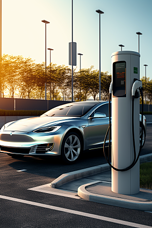 新能源充电桩汽车绿色能源摄影图