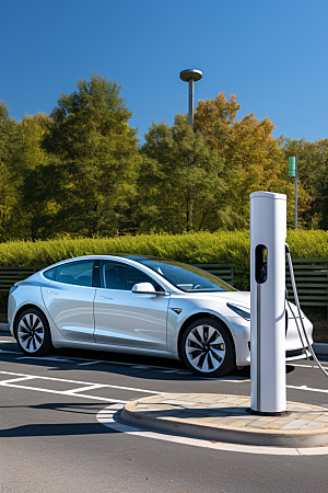 新能源充电桩清洁能源汽车摄影图