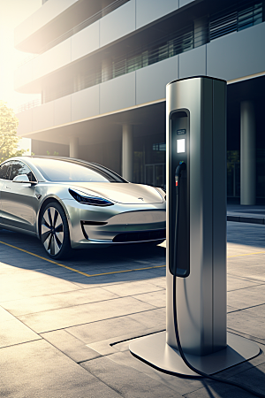 新能源充电桩汽车清洁能源摄影图