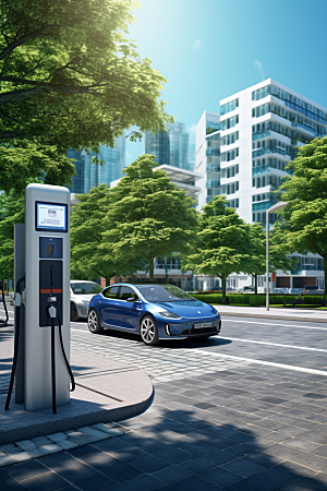 新能源充电桩电车绿色能源摄影图