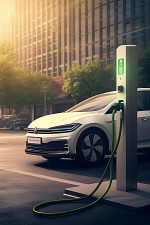 新能源充电桩绿色能源电车摄影图