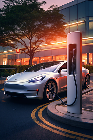 新能源充电桩汽车电动车摄影图