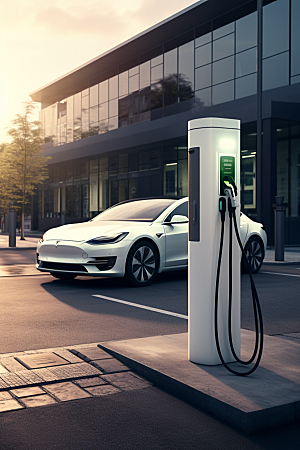 新能源充电桩汽车电动车摄影图