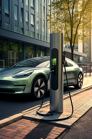 新能源充电桩电动车绿色能源摄影图