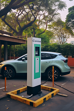 新能源充电桩汽车绿色能源摄影图