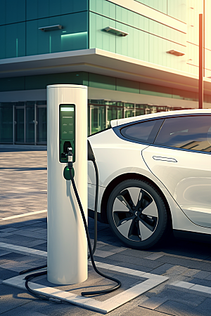 新能源充电桩绿色能源电动车摄影图