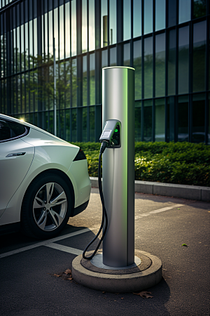 新能源充电桩清洁能源电动车摄影图