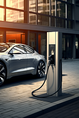 新能源充电桩清洁能源电车摄影图