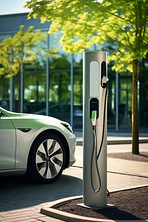 新能源充电桩清洁能源电车摄影图