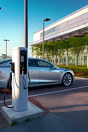 新能源充电桩绿色能源汽车摄影图