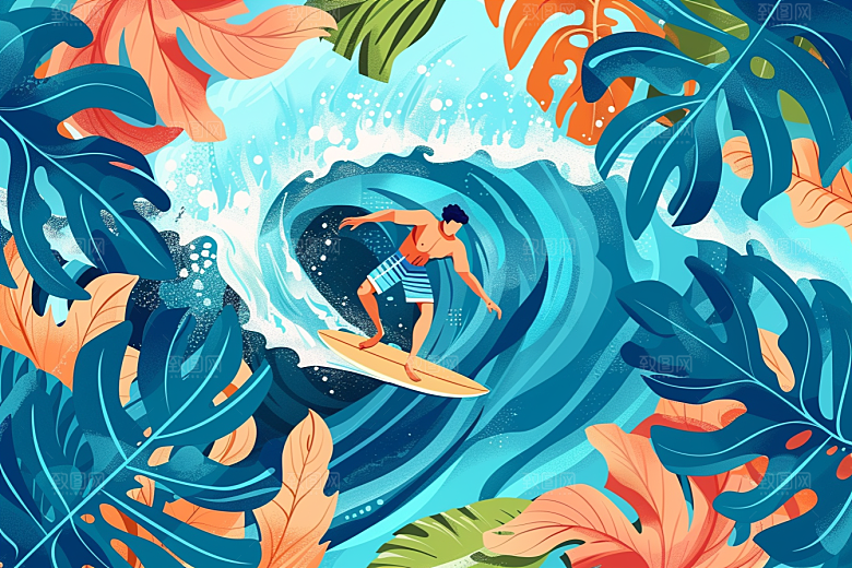 扁平风冲浪体育INS风插画