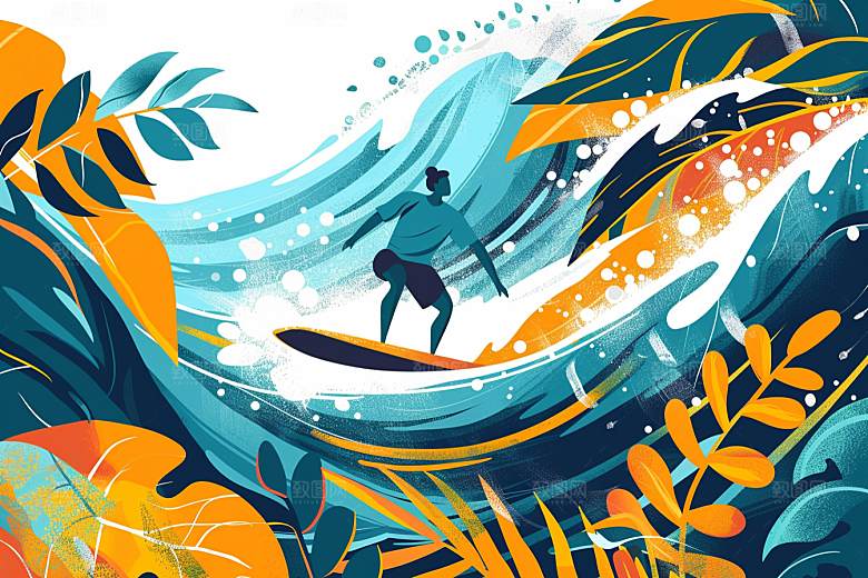 扁平风冲浪水上运动戏水插画