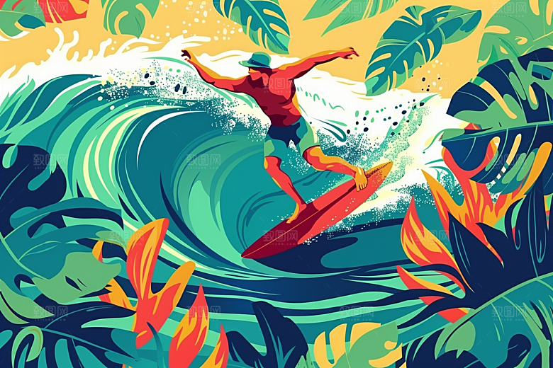 扁平风冲浪运动简约插画