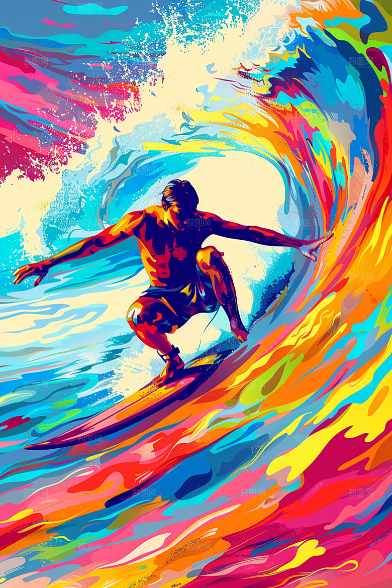 扁平风冲浪休闲运动插画