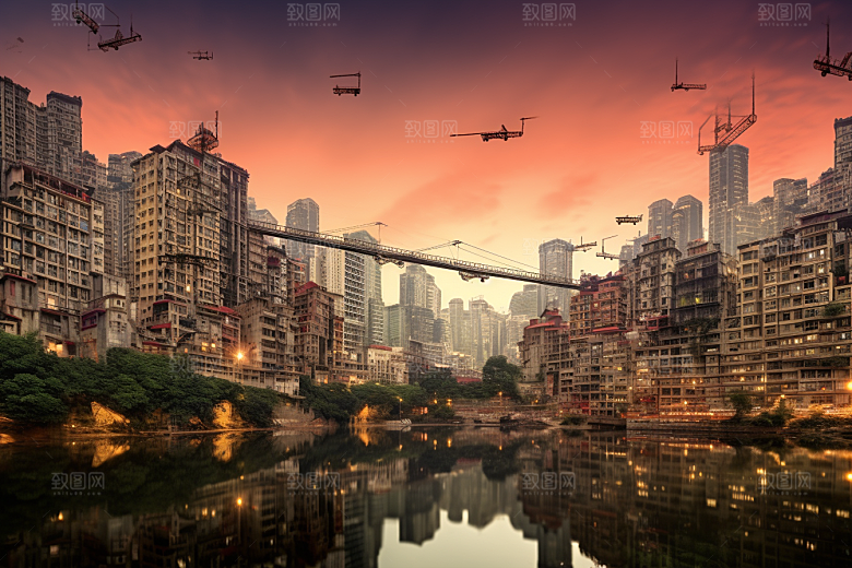 重庆城市大气赛博朋克视觉场景