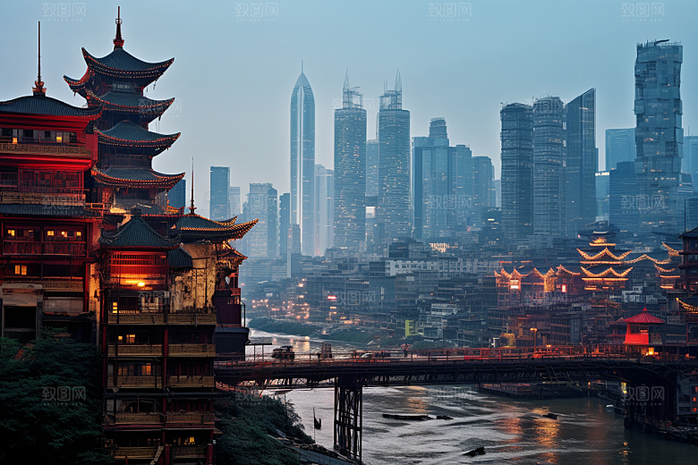 重庆城市风光建筑视觉场景