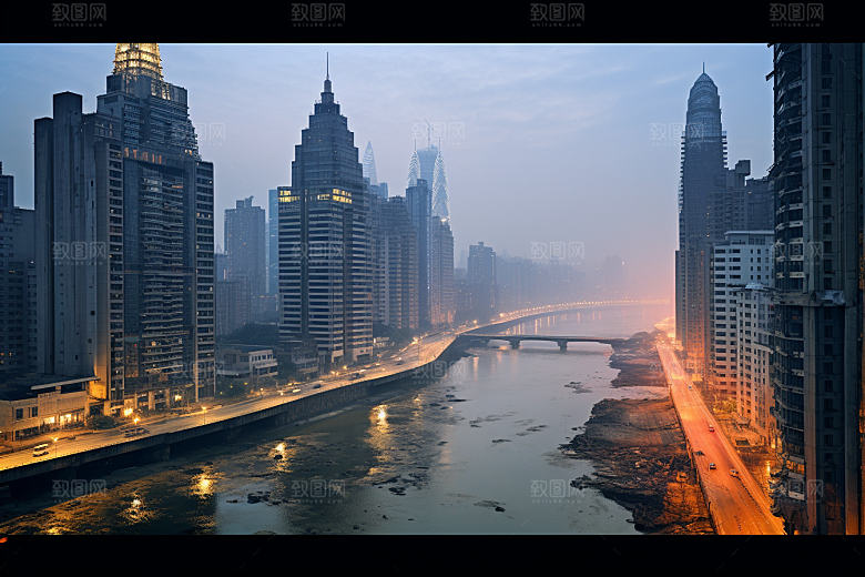 重庆城市风光赛博朋克视觉场景